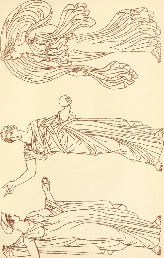 An illustration from Ancient Greek female costume : illustrated by one hundred and twelve plates and numerous smaller illustrations ; with descriptive letterpress and descriptive passages from the works of Homer, Hesiod, Herodotus, Aeschylus, Euripides, Aristophanes, Theocritus, Xenophon, Lucian, and other Greek authors, 1882, leaf 300