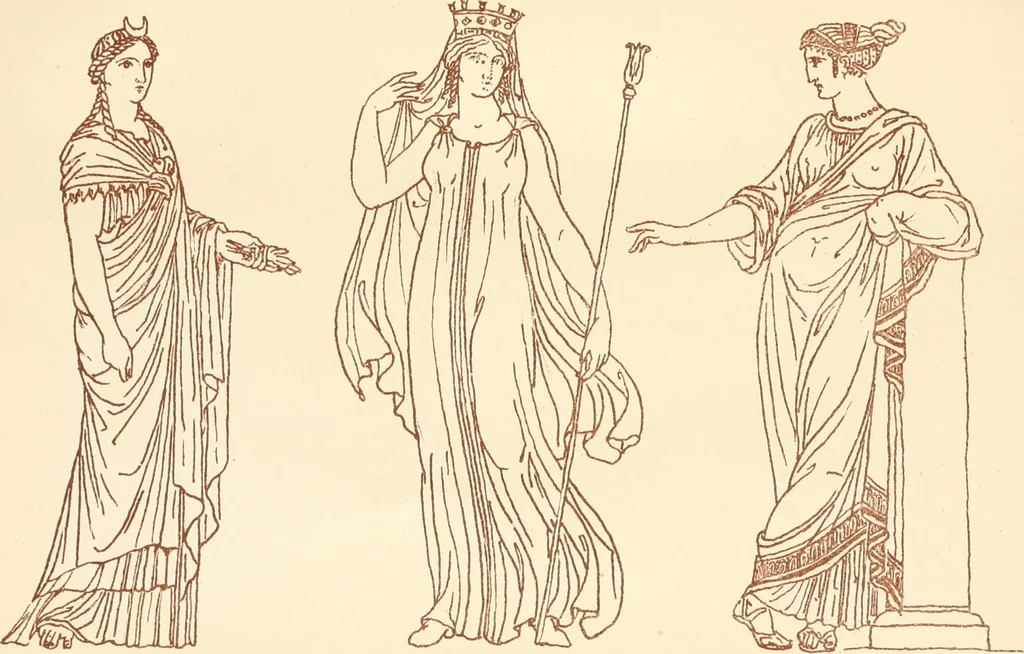 An illustration from Ancient Greek female costume : illustrated by one hundred and twelve plates and numerous smaller illustrations ; with descriptive letterpress and descriptive passages from the works of Homer, Hesiod, Herodotus, Aeschylus, Euripides, Aristophanes, Theocritus, Xenophon, Lucian, and other Greek authors, 1882, leaf 302