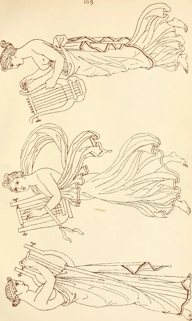 An illustration from Ancient Greek female costume : illustrated by one hundred and twelve plates and numerous smaller illustrations ; with descriptive letterpress and descriptive passages from the works of Homer, Hesiod, Herodotus, Aeschylus, Euripides, Aristophanes, Theocritus, Xenophon, Lucian, and other Greek authors, 1882, leaf 308