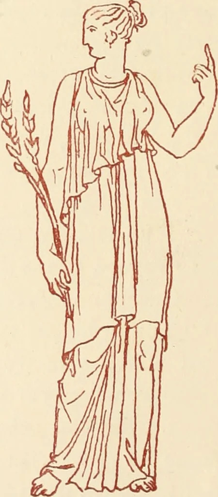 An illustration from Ancient Greek female costume : illustrated by one hundred and twelve plates and numerous smaller illustrations ; with descriptive letterpress and descriptive passages from the works of Homer, Hesiod, Herodotus, Aeschylus, Euripides, Aristophanes, Theocritus, Xenophon, Lucian, and other Greek authors, 1882, leaf 31