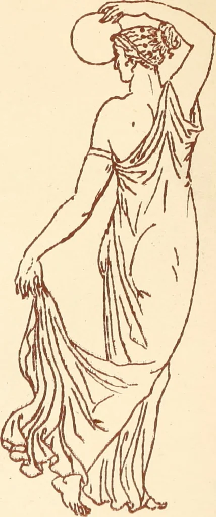 An illustration from Ancient Greek female costume : illustrated by one hundred and twelve plates and numerous smaller illustrations ; with descriptive letterpress and descriptive passages from the works of Homer, Hesiod, Herodotus, Aeschylus, Euripides, Aristophanes, Theocritus, Xenophon, Lucian, and other Greek authors, 1882, leaf 314