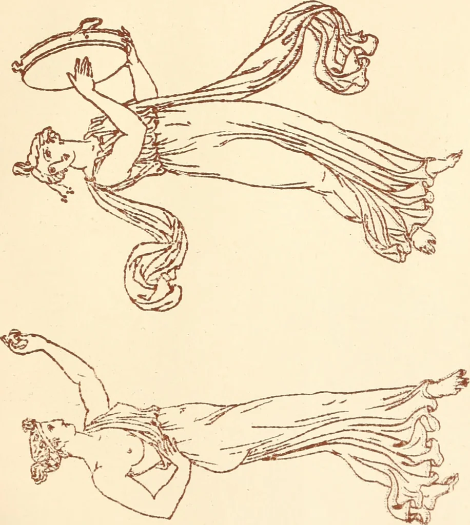 An illustration from Ancient Greek female costume : illustrated by one hundred and twelve plates and numerous smaller illustrations ; with descriptive letterpress and descriptive passages from the works of Homer, Hesiod, Herodotus, Aeschylus, Euripides, Aristophanes, Theocritus, Xenophon, Lucian, and other Greek authors, 1882, leaf 314