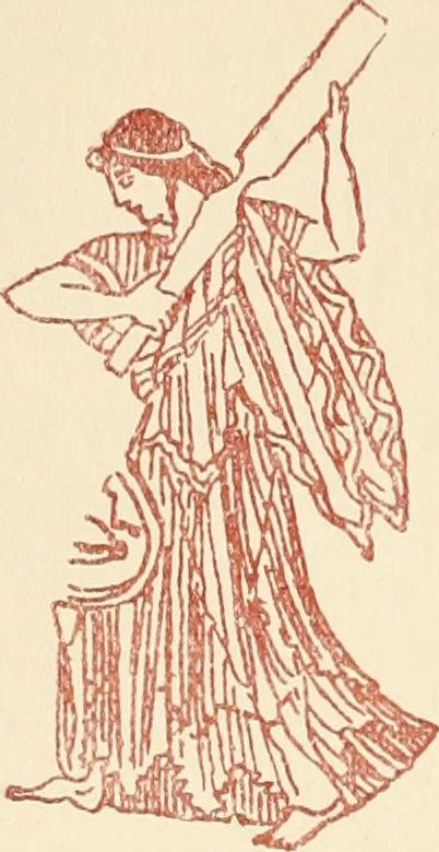 An illustration from Ancient Greek female costume : illustrated by one hundred and twelve plates and numerous smaller illustrations ; with descriptive letterpress and descriptive passages from the works of Homer, Hesiod, Herodotus, Aeschylus, Euripides, Aristophanes, Theocritus, Xenophon, Lucian, and other Greek authors, 1882, leaf 45