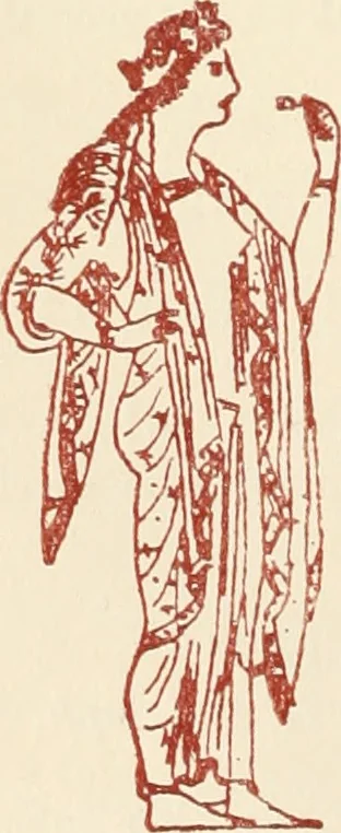 An illustration from Ancient Greek female costume : illustrated by one hundred and twelve plates and numerous smaller illustrations ; with descriptive letterpress and descriptive passages from the works of Homer, Hesiod, Herodotus, Aeschylus, Euripides, Aristophanes, Theocritus, Xenophon, Lucian, and other Greek authors, 1882, leaf 61