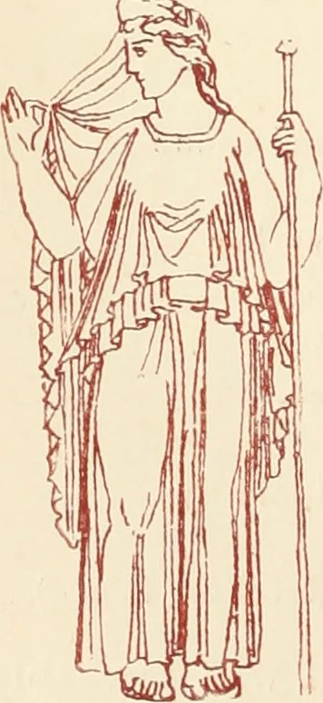 An illustration from Ancient Greek female costume : illustrated by one hundred and twelve plates and numerous smaller illustrations ; with descriptive letterpress and descriptive passages from the works of Homer, Hesiod, Herodotus, Aeschylus, Euripides, Aristophanes, Theocritus, Xenophon, Lucian, and other Greek authors, 1882, leaf 63