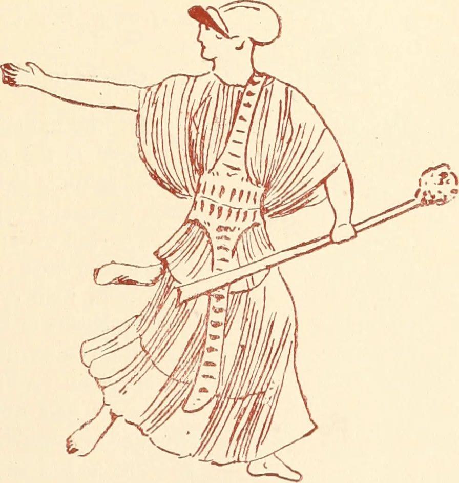 An illustration from Ancient Greek female costume : illustrated by one hundred and twelve plates and numerous smaller illustrations ; with descriptive letterpress and descriptive passages from the works of Homer, Hesiod, Herodotus, Aeschylus, Euripides, Aristophanes, Theocritus, Xenophon, Lucian, and other Greek authors, 1882, leaf 70