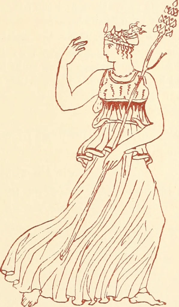 An illustration from Ancient Greek female costume : illustrated by one hundred and twelve plates and numerous smaller illustrations ; with descriptive letterpress and descriptive passages from the works of Homer, Hesiod, Herodotus, Aeschylus, Euripides, Aristophanes, Theocritus, Xenophon, Lucian, and other Greek authors, 1882, leaf 72