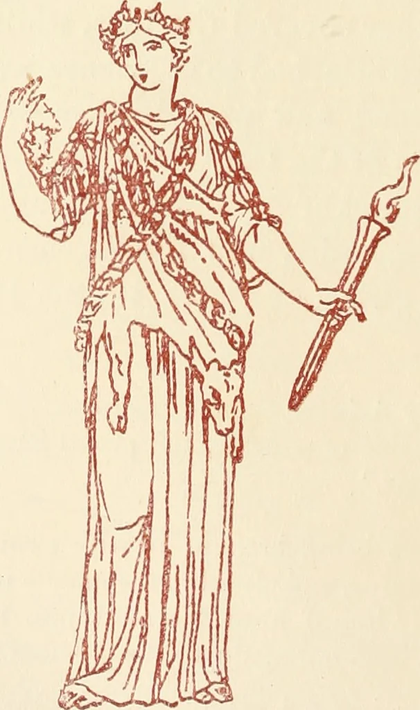 An illustration from Ancient Greek female costume : illustrated by one hundred and twelve plates and numerous smaller illustrations ; with descriptive letterpress and descriptive passages from the works of Homer, Hesiod, Herodotus, Aeschylus, Euripides, Aristophanes, Theocritus, Xenophon, Lucian, and other Greek authors, 1882, leaf 85