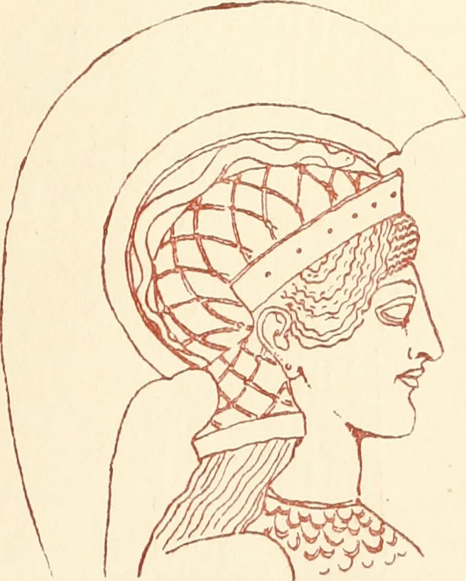 An illustration from Ancient Greek female costume : illustrated by one hundred and twelve plates and numerous smaller illustrations ; with descriptive letterpress and descriptive passages from the works of Homer, Hesiod, Herodotus, Aeschylus, Euripides, Aristophanes, Theocritus, Xenophon, Lucian, and other Greek authors, 1882, leaf 92