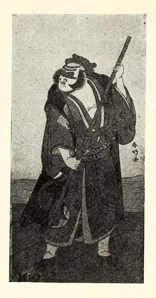 An illustration from Ancient Japanese and Chinese Brocades, Japanese Color Prints : The Collection of Shojiro Nomura of Kioto, Nishiki and Kinran Brocades and Tapestries from 1400 to 1812, Rare Prints in Early Impressions (Some from the Hayashi Collection) by Harunobu, Buncho, Hiroshige, Kiyonaga, Koriusai, Masanobu, Shuncho, Shunko, Shunyei, Toyoharu, Toyokuni, Utamaro with a Kakemono Painting dating from the 13th Century of Buddha in Gold on a Red Background, 1915, leaf 36