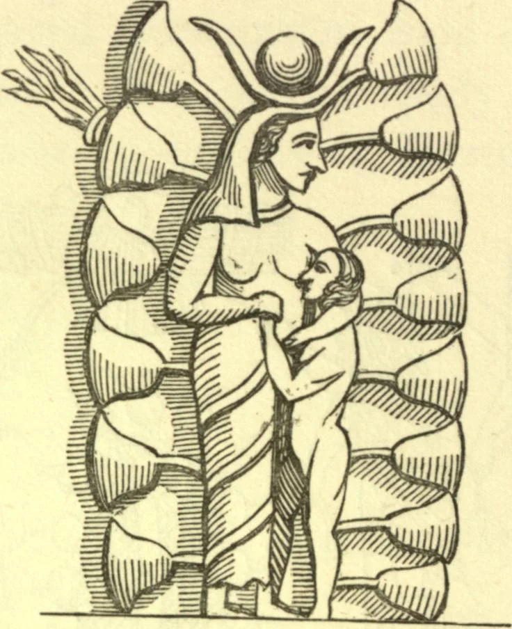 An illustration from Ancient pagan and modern Christian symbolism. With an essay on Baal worship, on the Assyrian sacred "grove" and other allied symbols by John Newton, 1875, leaf 99
