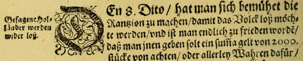 An illustration from Ander Schiffart. In die Orientalische Indien, so die holländische Schiff (welche im Martio 1598, aussgefaren, davon die 2. letzste im Mayo 1600. mit grossem Schatz von Würtz wider kommen seind) verricht. : Darin kürtzlich, doch warhafftiglich der gantze Succes der Reyse, erzehelet wirdt. Mit etlichen nötigen Erklärung, Carten vnd Figuren gezieret., 1602, leaf 70