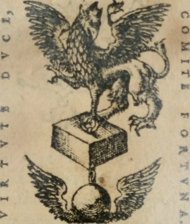 An illustration from Andreae Alciati ... De verborvm significatione libri IIII. Eiusdem in titulum XVI. lib. L. Digestorum commentarii, postrema hac editione quanta fieri potuit diligentia, collatione autographi, castigati, 1572, leaf 6