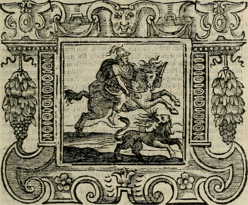 An illustration from Andreae Alciati Emblemata cum commentariis Claudii Minois I.C. Francisci Sanctii Brocensis, & notis Laurentij Pignorij Patavini : nouissima hac editione in continuam vnius commentarij seriem congestis, in certas quasdam quasi classes dispositis, & plusquam dimidia parte auctis, 1661, leaf 164