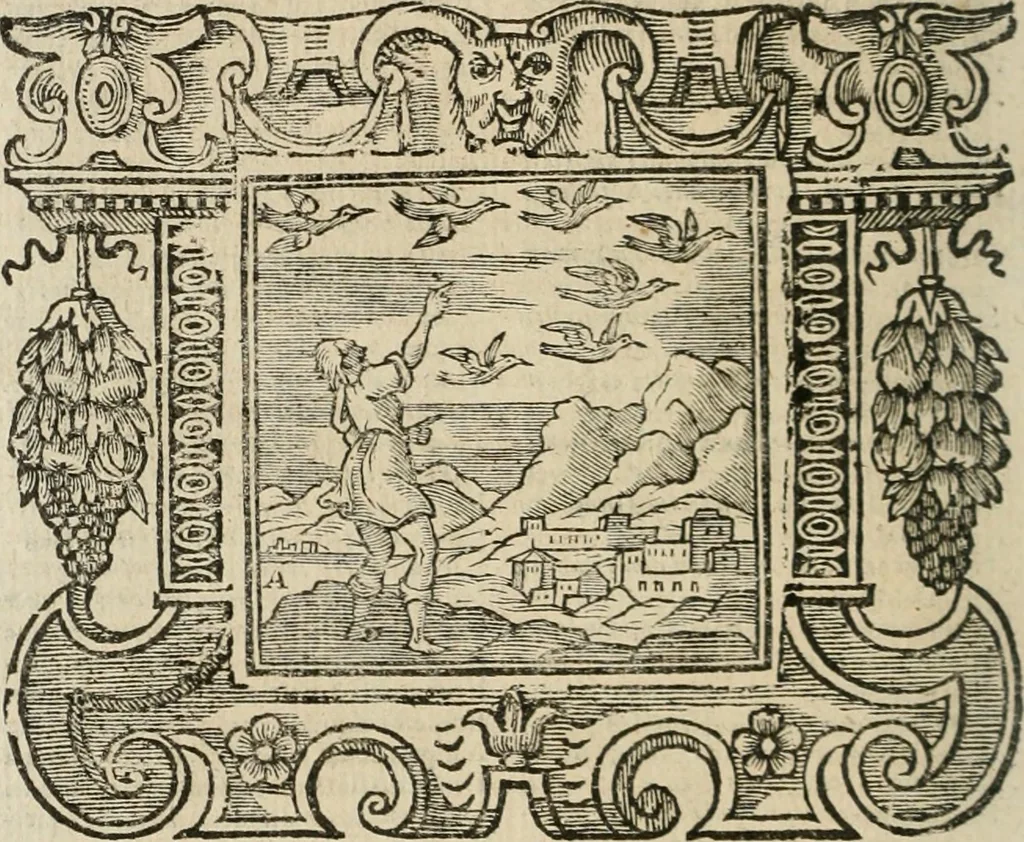 An illustration from Andreae Alciati Emblemata cum commentariis Claudii Minois I.C. Francisci Sanctii Brocensis, & notis Laurentij Pignorij Patavini : nouissima hac editione in continuam vnius commentarij seriem congestis, in certas quasdam quasi classes dispositis, & plusquam dimidia parte auctis, 1661, leaf 185