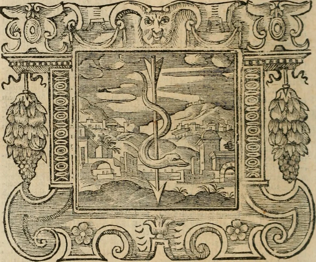 An illustration from Andreae Alciati Emblemata cum commentariis Claudii Minois I.C. Francisci Sanctii Brocensis, & notis Laurentij Pignorij Patavini : nouissima hac editione in continuam vnius commentarij seriem congestis, in certas quasdam quasi classes dispositis, & plusquam dimidia parte auctis, 1661, leaf 199