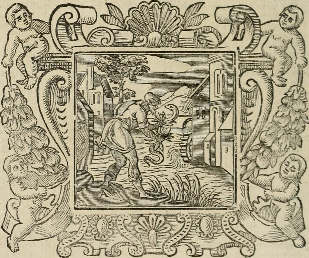 An illustration from Andreae Alciati Emblemata cum commentariis Claudii Minois I.C. Francisci Sanctii Brocensis, & notis Laurentij Pignorij Patavini : nouissima hac editione in continuam vnius commentarij seriem congestis, in certas quasdam quasi classes dispositis, & plusquam dimidia parte auctis, 1661, leaf 203