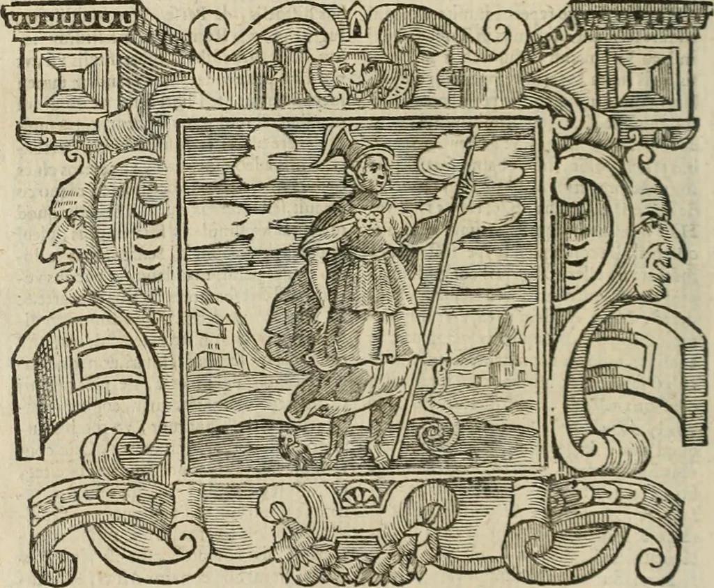 An illustration from Andreae Alciati Emblemata cum commentariis Claudii Minois I.C. Francisci Sanctii Brocensis, & notis Laurentij Pignorij Patavini : nouissima hac editione in continuam vnius commentarij seriem congestis, in certas quasdam quasi classes dispositis, & plusquam dimidia parte auctis, 1661, leaf 205