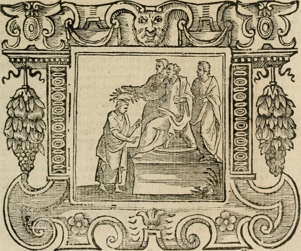 An illustration from Andreae Alciati Emblemata cum commentariis Claudii Minois I.C. Francisci Sanctii Brocensis, & notis Laurentij Pignorij Patavini : nouissima hac editione in continuam vnius commentarij seriem congestis, in certas quasdam quasi classes dispositis, & plusquam dimidia parte auctis, 1661, leaf 234