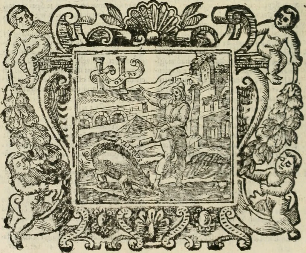 An illustration from Andreae Alciati Emblemata cum commentariis Claudii Minois I.C. Francisci Sanctii Brocensis, & notis Laurentij Pignorij Patavini : nouissima hac editione in continuam vnius commentarij seriem congestis, in certas quasdam quasi classes dispositis, & plusquam dimidia parte auctis, 1661, leaf 315