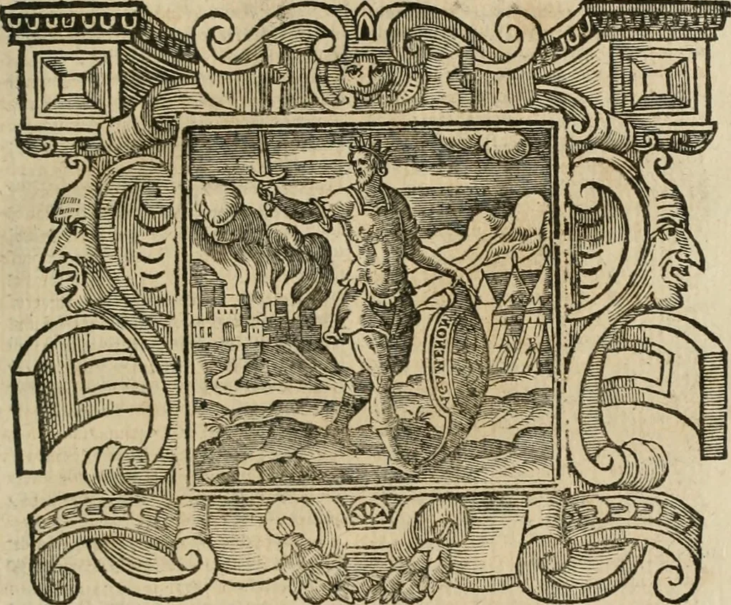 An illustration from Andreae Alciati Emblemata cum commentariis Claudii Minois I.C. Francisci Sanctii Brocensis, & notis Laurentij Pignorij Patavini : nouissima hac editione in continuam vnius commentarij seriem congestis, in certas quasdam quasi classes dispositis, & plusquam dimidia parte auctis, 1661, leaf 344