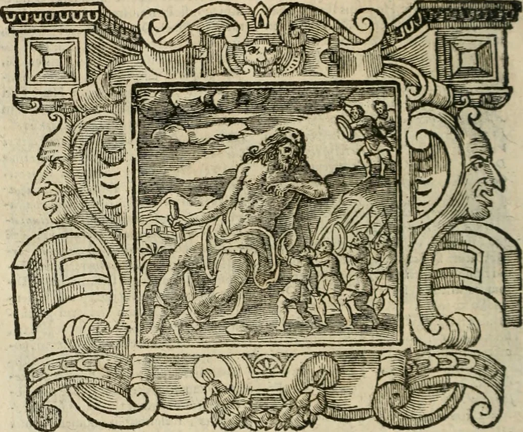 An illustration from Andreae Alciati Emblemata cum commentariis Claudii Minois I.C. Francisci Sanctii Brocensis, & notis Laurentij Pignorij Patavini : nouissima hac editione in continuam vnius commentarij seriem congestis, in certas quasdam quasi classes dispositis, & plusquam dimidia parte auctis, 1661, leaf 353