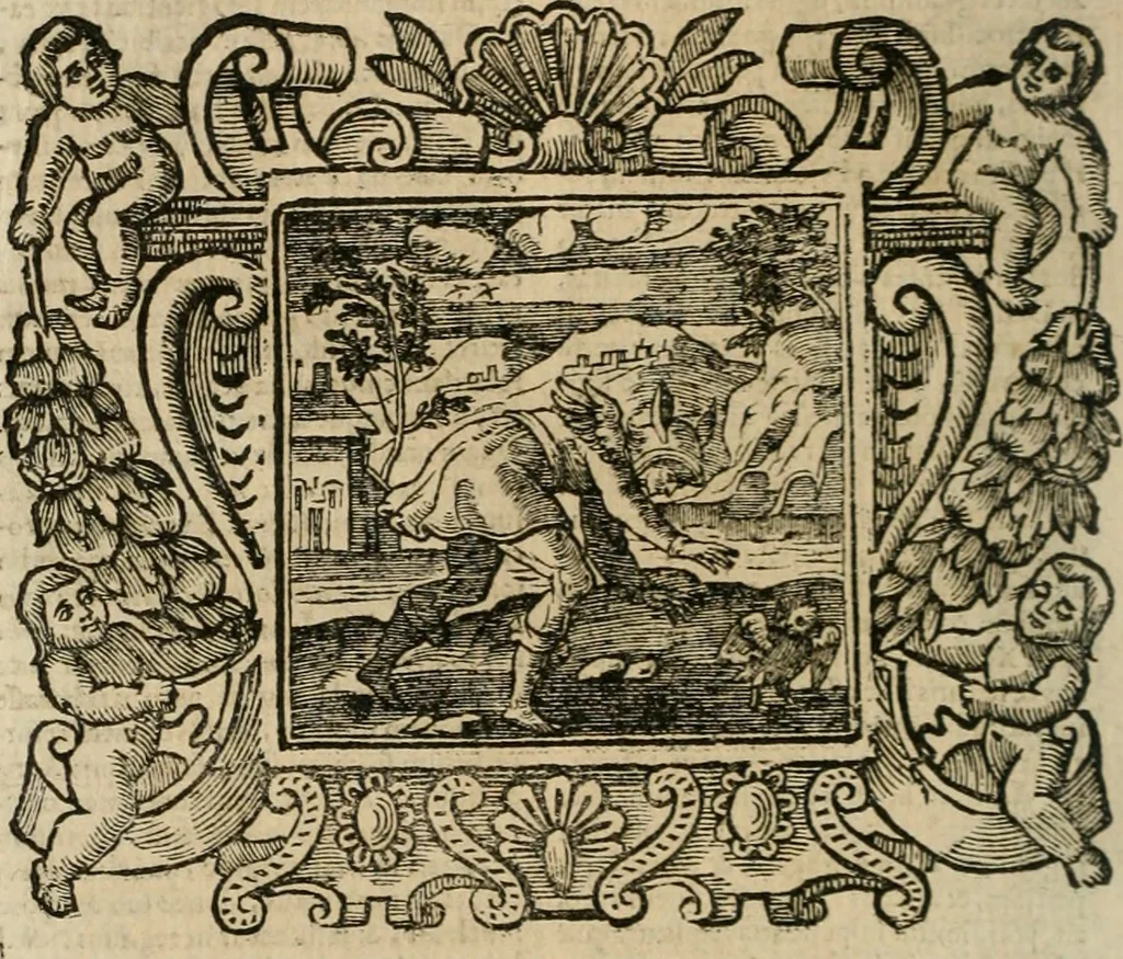 An illustration from Andreae Alciati Emblemata cum commentariis Claudii Minois I.C. Francisci Sanctii Brocensis, & notis Laurentij Pignorij Patavini : nouissima hac editione in continuam vnius commentarij seriem congestis, in certas quasdam quasi classes dispositis, & plusquam dimidia parte auctis, 1661, leaf 375