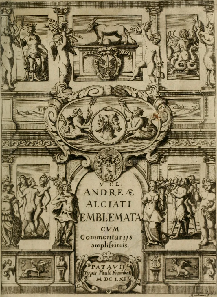 An illustration from Andreae Alciati Emblemata cum commentariis Claudii Minois I.C. Francisci Sanctii Brocensis, & notis Laurentij Pignorij Patavini : nouissima hac editione in continuam vnius commentarij seriem congestis, in certas quasdam quasi classes dispositis, & plusquam dimidia parte auctis, 1661, leaf 4