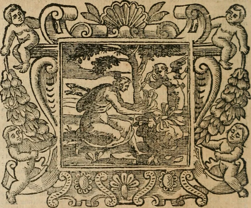 An illustration from Andreae Alciati Emblemata cum commentariis Claudii Minois I.C. Francisci Sanctii Brocensis, & notis Laurentij Pignorij Patavini : nouissima hac editione in continuam vnius commentarij seriem congestis, in certas quasdam quasi classes dispositis, & plusquam dimidia parte auctis, 1661, leaf 423