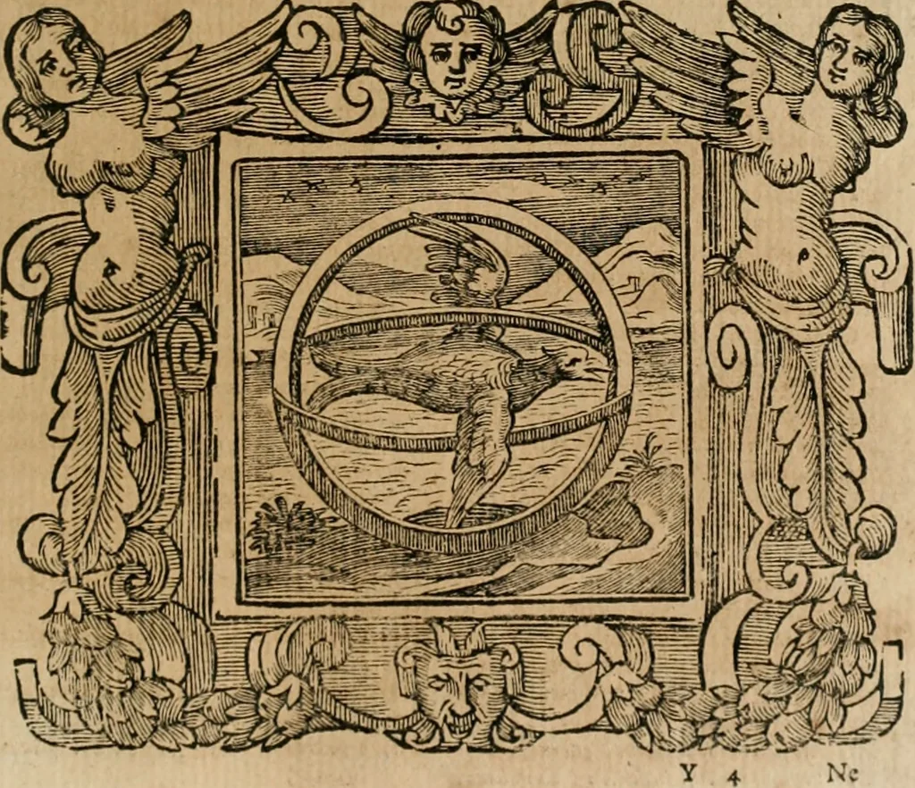 An illustration from Andreae Alciati Emblemata cum commentariis Claudii Minois I.C. Francisci Sanctii Brocensis, & notis Laurentij Pignorij Patavini : nouissima hac editione in continuam vnius commentarij seriem congestis, in certas quasdam quasi classes dispositis, & plusquam dimidia parte auctis, 1661, leaf 426