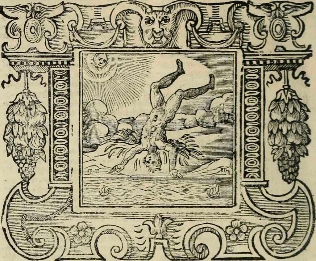 An illustration from Andreae Alciati Emblemata cum commentariis Claudii Minois I.C. Francisci Sanctii Brocensis, & notis Laurentij Pignorij Patavini : nouissima hac editione in continuam vnius commentarij seriem congestis, in certas quasdam quasi classes dispositis, & plusquam dimidia parte auctis, 1661, leaf 515