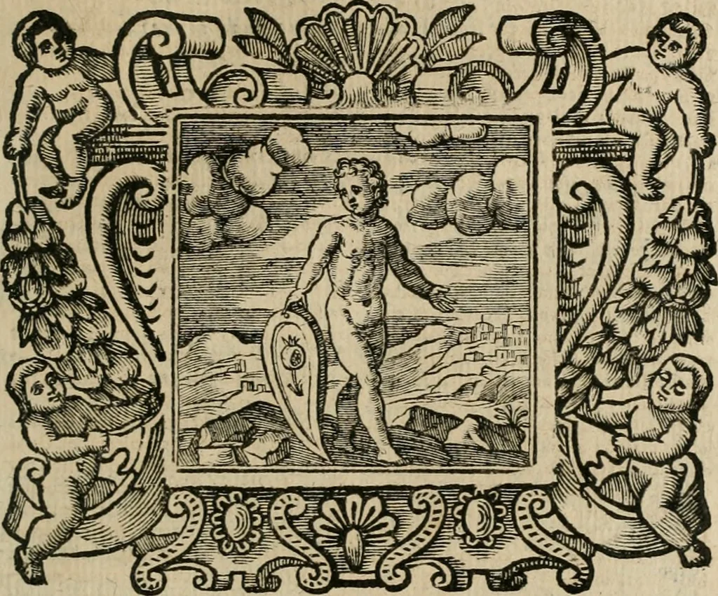 An illustration from Andreae Alciati Emblemata cum commentariis Claudii Minois I.C. Francisci Sanctii Brocensis, & notis Laurentij Pignorij Patavini : nouissima hac editione in continuam vnius commentarij seriem congestis, in certas quasdam quasi classes dispositis, & plusquam dimidia parte auctis, 1661, leaf 556