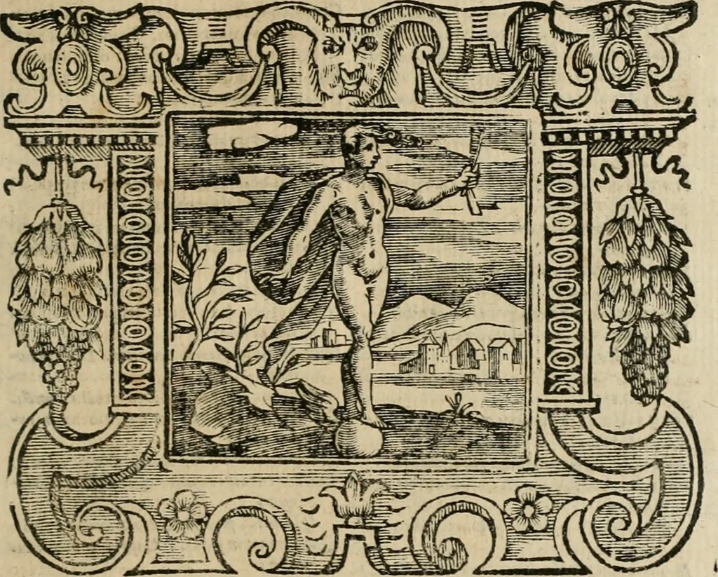 An illustration from Andreae Alciati Emblemata cum commentariis Claudii Minois I.C. Francisci Sanctii Brocensis, & notis Laurentij Pignorij Patavini : nouissima hac editione in continuam vnius commentarij seriem congestis, in certas quasdam quasi classes dispositis, & plusquam dimidia parte auctis, 1661, leaf 606