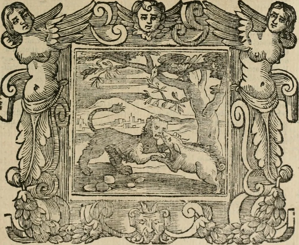 An illustration from Andreae Alciati Emblemata cum commentariis Claudii Minois I.C. Francisci Sanctii Brocensis, & notis Laurentij Pignorij Patavini : nouissima hac editione in continuam vnius commentarij seriem congestis, in certas quasdam quasi classes dispositis, & plusquam dimidia parte auctis, 1661, leaf 624