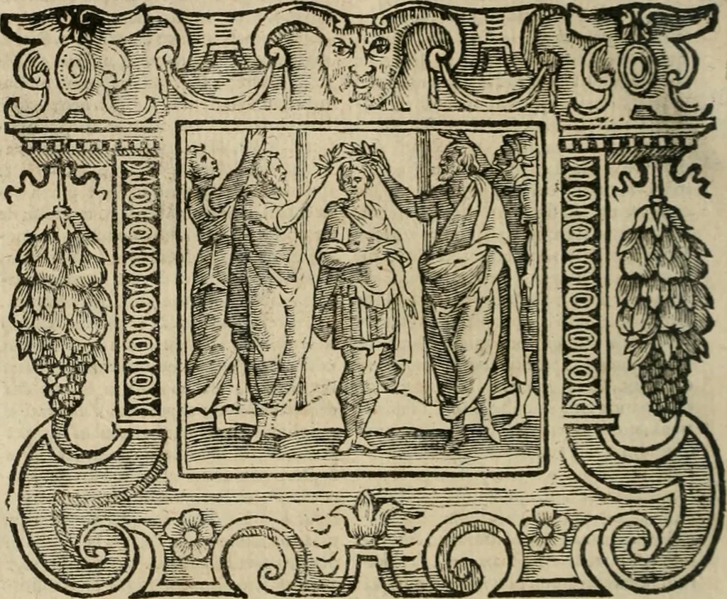 An illustration from Andreae Alciati Emblemata cum commentariis Claudii Minois I.C. Francisci Sanctii Brocensis, & notis Laurentij Pignorij Patavini : nouissima hac editione in continuam vnius commentarij seriem congestis, in certas quasdam quasi classes dispositis, & plusquam dimidia parte auctis, 1661, leaf 659