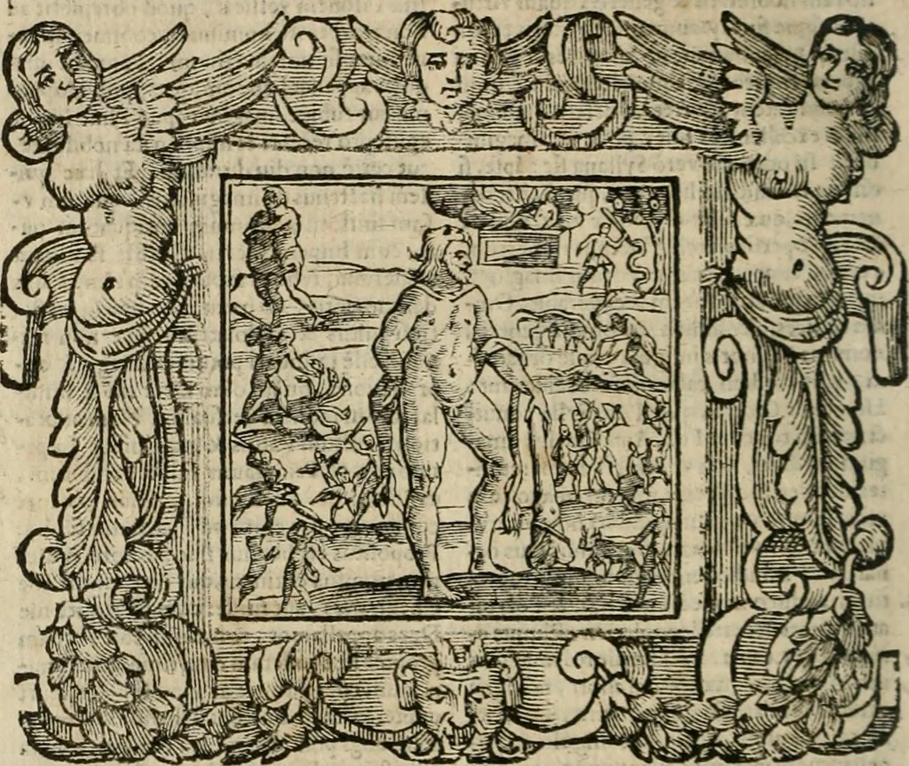 An illustration from Andreae Alciati Emblemata cum commentariis Claudii Minois I.C. Francisci Sanctii Brocensis, & notis Laurentij Pignorij Patavini : nouissima hac editione in continuam vnius commentarij seriem congestis, in certas quasdam quasi classes dispositis, & plusquam dimidia parte auctis, 1661, leaf 675
