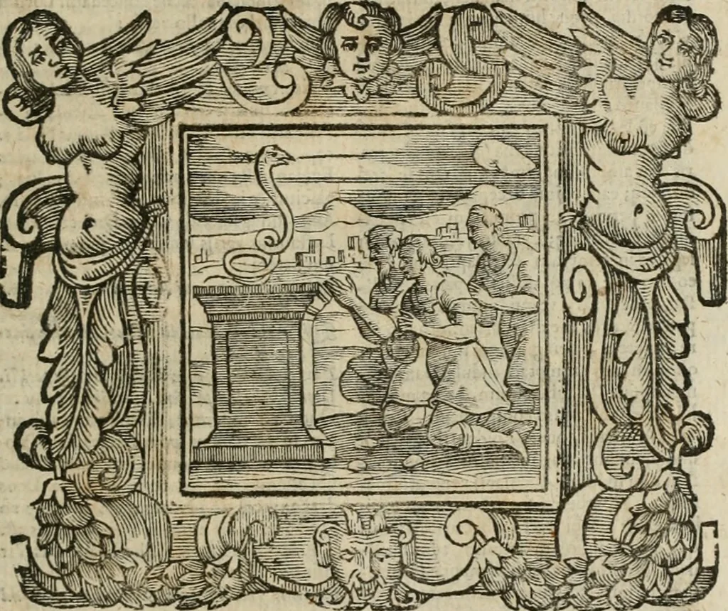 An illustration from Andreae Alciati Emblemata cum commentariis Claudii Minois I.C. Francisci Sanctii Brocensis, & notis Laurentij Pignorij Patavini : nouissima hac editione in continuam vnius commentarij seriem congestis, in certas quasdam quasi classes dispositis, & plusquam dimidia parte auctis, 1661, leaf 720