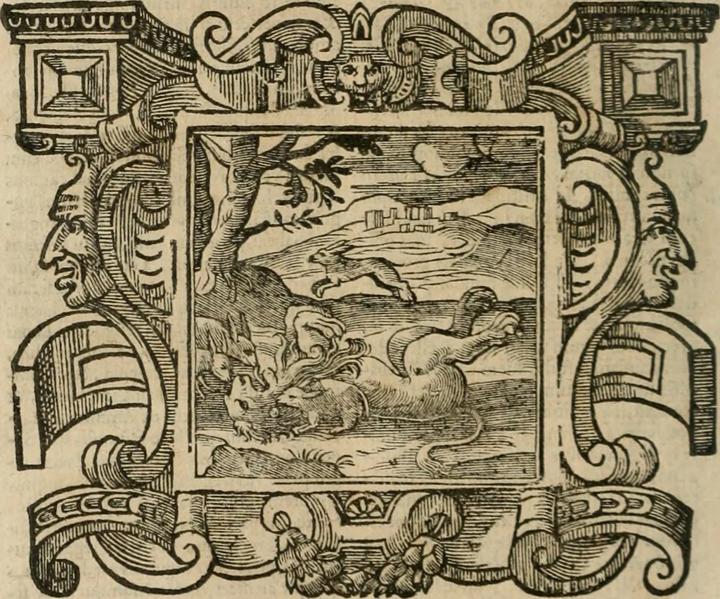 An illustration from Andreae Alciati Emblemata cum commentariis Claudii Minois I.C. Francisci Sanctii Brocensis, & notis Laurentij Pignorij Patavini : nouissima hac editione in continuam vnius commentarij seriem congestis, in certas quasdam quasi classes dispositis, & plusquam dimidia parte auctis, 1661, leaf 737