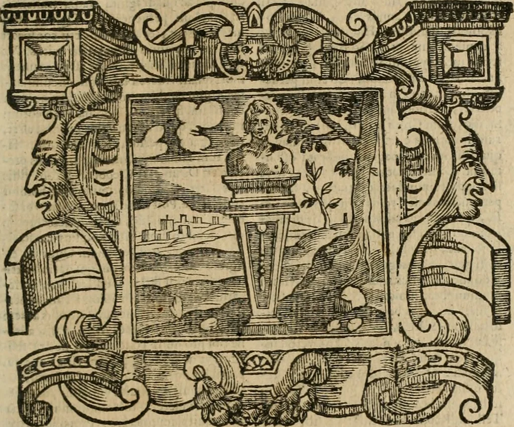 An illustration from Andreae Alciati Emblemata cum commentariis Claudii Minois I.C. Francisci Sanctii Brocensis, & notis Laurentij Pignorij Patavini : nouissima hac editione in continuam vnius commentarij seriem congestis, in certas quasdam quasi classes dispositis, & plusquam dimidia parte auctis, 1661, leaf 750