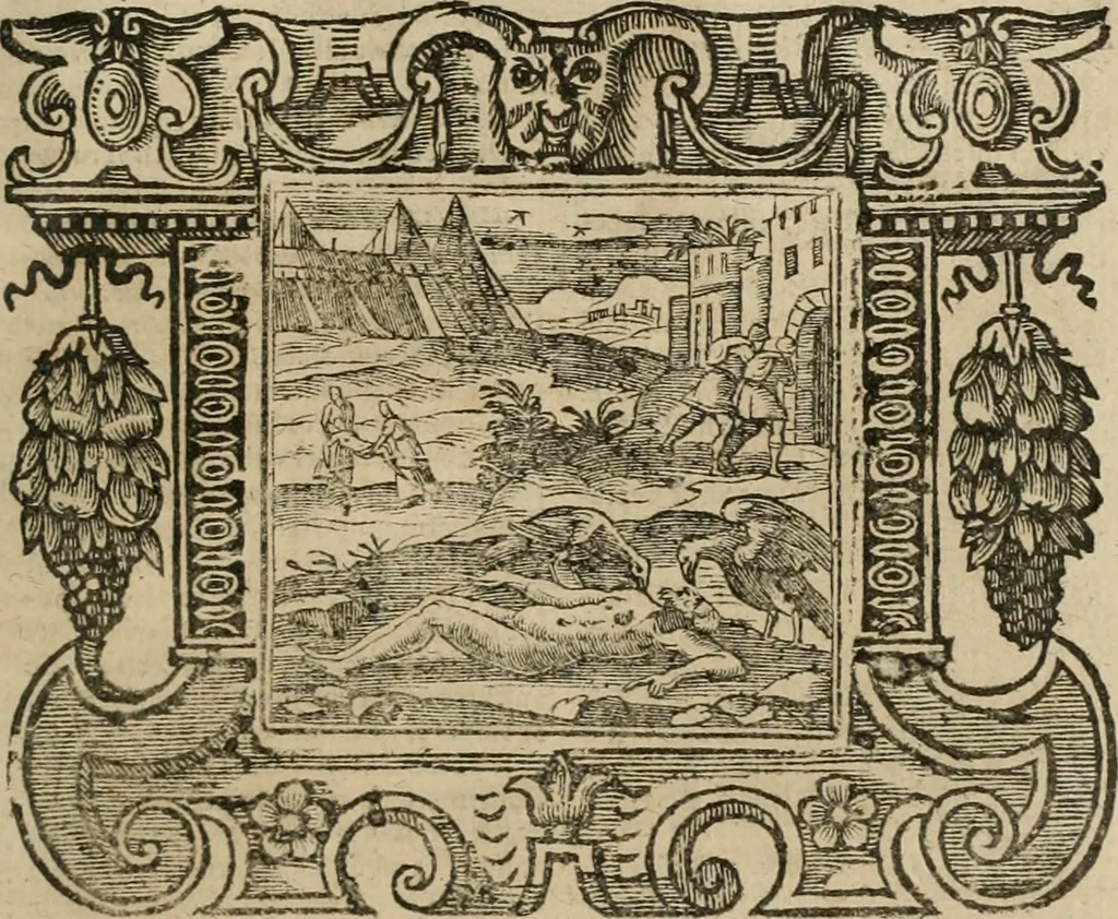 An illustration from Andreae Alciati Emblemata cum commentariis Claudii Minois I.C. Francisci Sanctii Brocensis, & notis Laurentij Pignorij Patavini : nouissima hac editione in continuam vnius commentarij seriem congestis, in certas quasdam quasi classes dispositis, & plusquam dimidia parte auctis, 1661, leaf 756