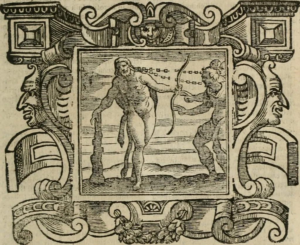 An illustration from Andreae Alciati Emblemata cum commentariis Claudii Minois I.C. Francisci Sanctii Brocensis, & notis Laurentij Pignorij Patavini : nouissima hac editione in continuam vnius commentarij seriem congestis, in certas quasdam quasi classes dispositis, & plusquam dimidia parte auctis, 1661, leaf 834