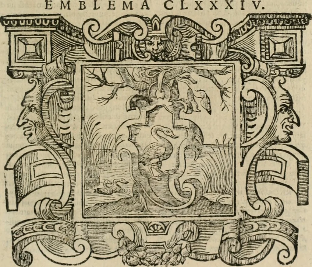 An illustration from Andreae Alciati Emblemata cum commentariis Claudii Minois I.C. Francisci Sanctii Brocensis, & notis Laurentij Pignorij Patavini : nouissima hac editione in continuam vnius commentarij seriem congestis, in certas quasdam quasi classes dispositis, & plusquam dimidia parte auctis, 1661, leaf 850