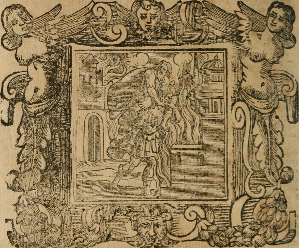 An illustration from Andreae Alciati Emblemata cum commentariis Claudii Minois I.C. Francisci Sanctii Brocensis, & notis Laurentij Pignorij Patavini : nouissima hac editione in continuam vnius commentarij seriem congestis, in certas quasdam quasi classes dispositis, & plusquam dimidia parte auctis, 1661, leaf 911