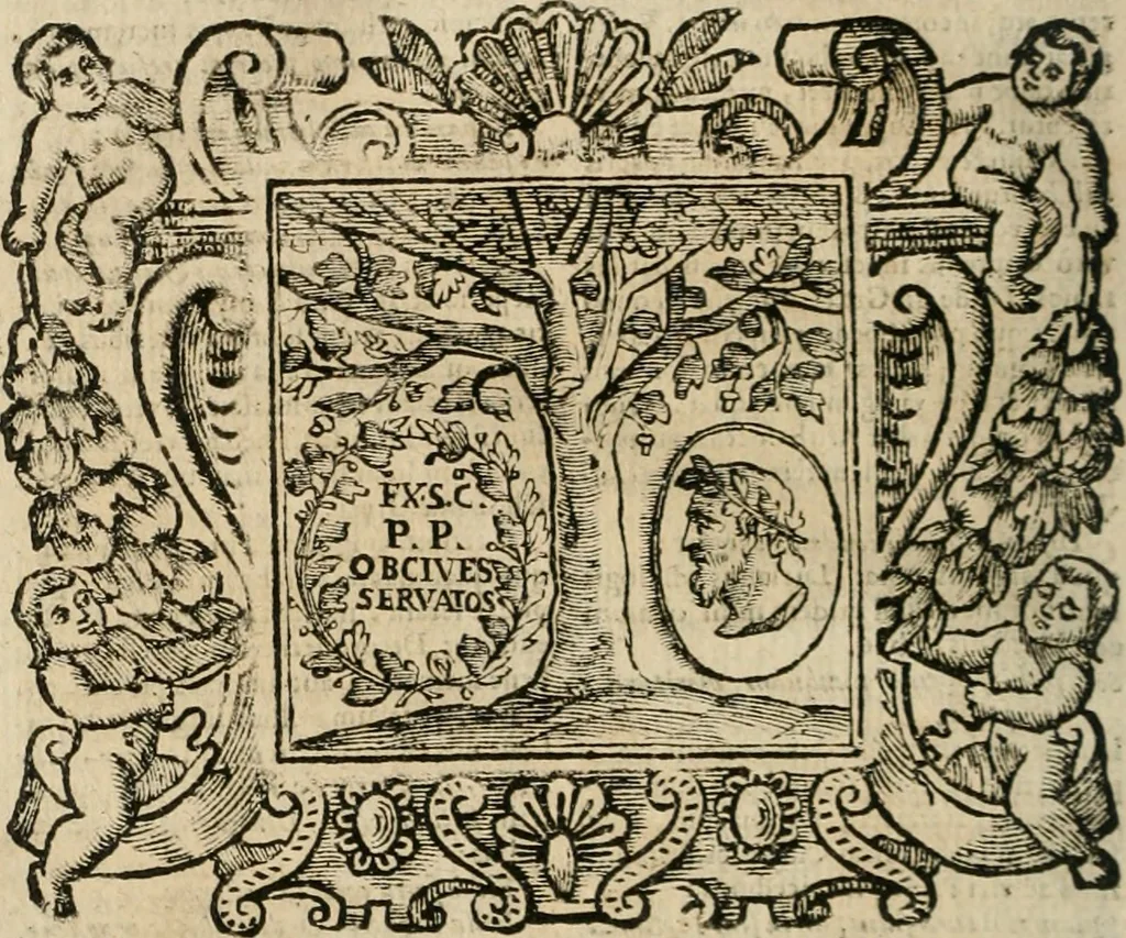 An illustration from Andreae Alciati Emblemata cum commentariis Claudii Minois I.C. Francisci Sanctii Brocensis, & notis Laurentij Pignorij Patavini : nouissima hac editione in continuam vnius commentarij seriem congestis, in certas quasdam quasi classes dispositis, & plusquam dimidia parte auctis, 1661, leaf 935