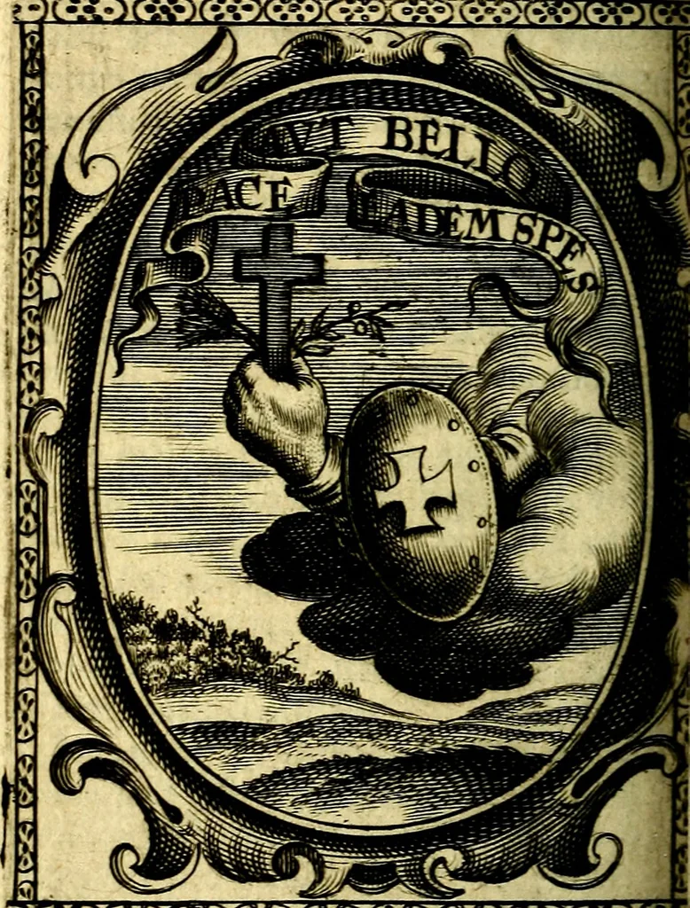 An illustration from Andreae Maximiliani Fredro Castellani Leopoliensis Scriptorum seu togae & belli notationum fragmenta : accesserunt Peristromata regum symbolis expressa, 1660, leaf 323