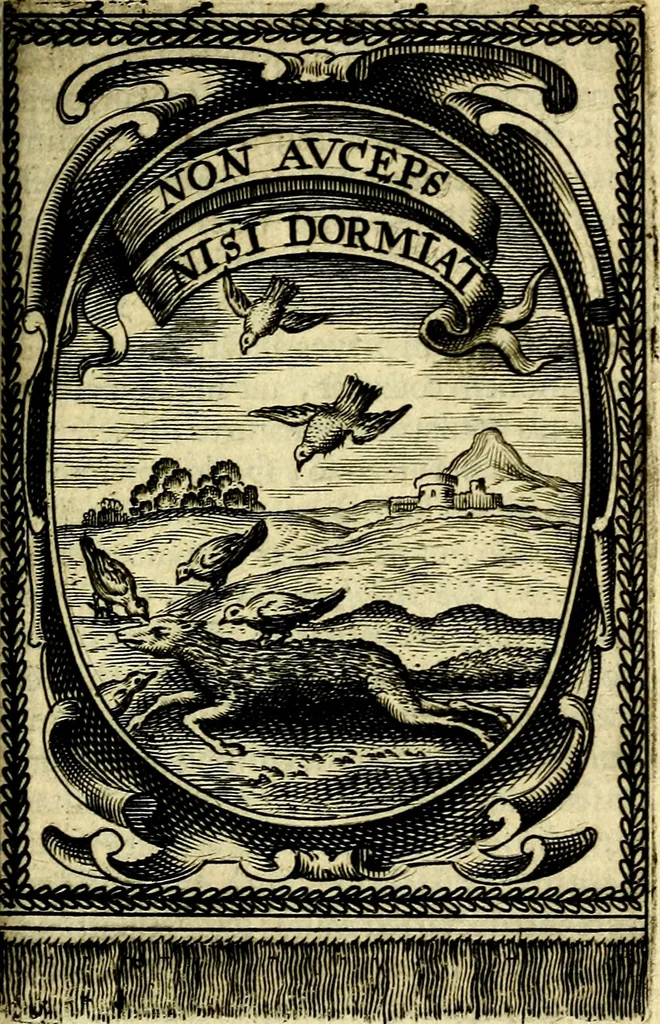 An illustration from Andreae Maximiliani Fredro Castellani Leopoliensis Scriptorum seu togae & belli notationum fragmenta : accesserunt Peristromata regum symbolis expressa, 1660, leaf 358