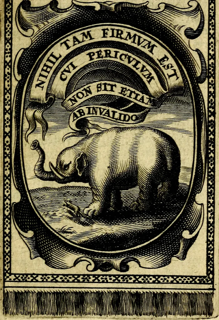 An illustration from Andreae Maximiliani Fredro Castellani Leopoliensis Scriptorum seu togae & belli notationum fragmenta : accesserunt Peristromata regum symbolis expressa, 1660, leaf 388