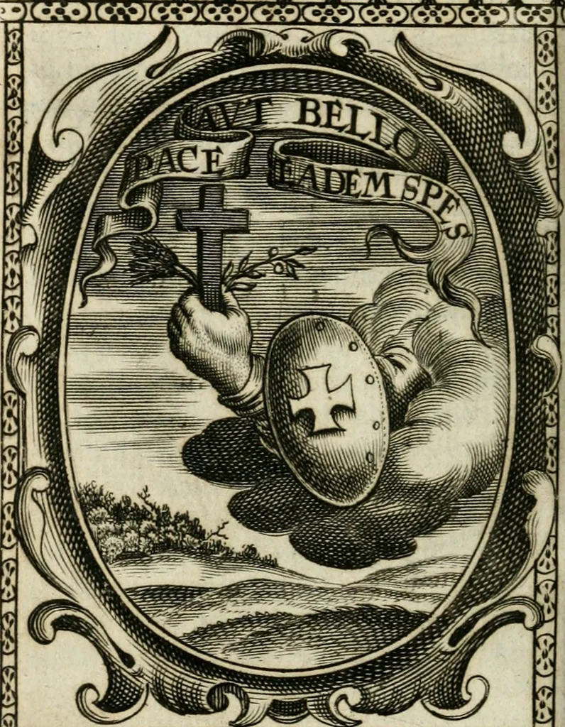 An illustration from Andreae Maximiliani Fredro castellani Leopoliensis, Scriptorum seu togae & belli notationum fragmenta : accesserunt Peristromata regum symbolis expressa, 1660, leaf 321