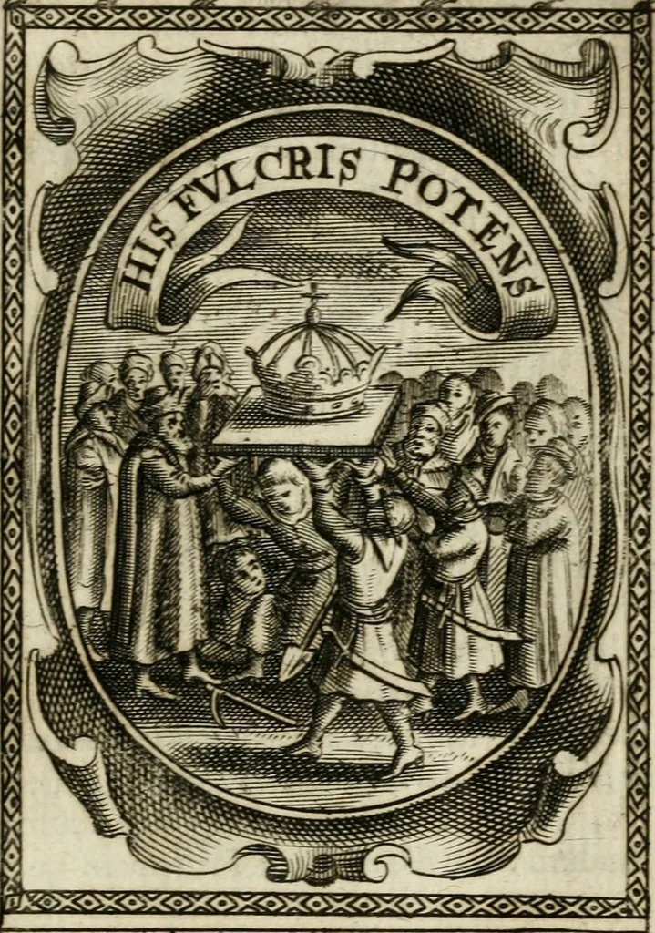 An illustration from Andreae Maximiliani Fredro castellani Leopoliensis, Scriptorum seu togae & belli notationum fragmenta : accesserunt Peristromata regum symbolis expressa, 1660, leaf 350