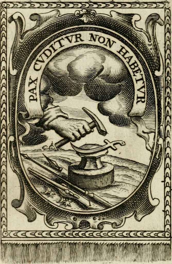 An illustration from Andreae Maximiliani Fredro castellani Leopoliensis, Scriptorum seu togae & belli notationum fragmenta : accesserunt Peristromata regum symbolis expressa, 1660, leaf 353